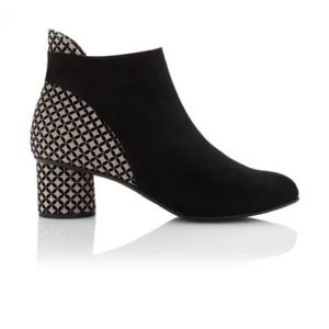 BeautiFeel Women's Dyna Bootie Black Suede Block Heel Grey Velvet Mosaic Zip 36